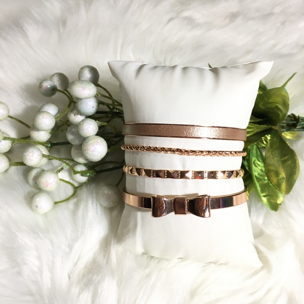 Four Piece Matching Rose Gold Delicate Bangle Set